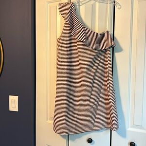 Loft off shoulder dress striped maroon/ cream color